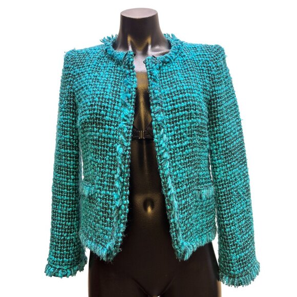 Alice+Olivia Womens Tweed Jacket Turquoise Size S - Picture 1 of 6